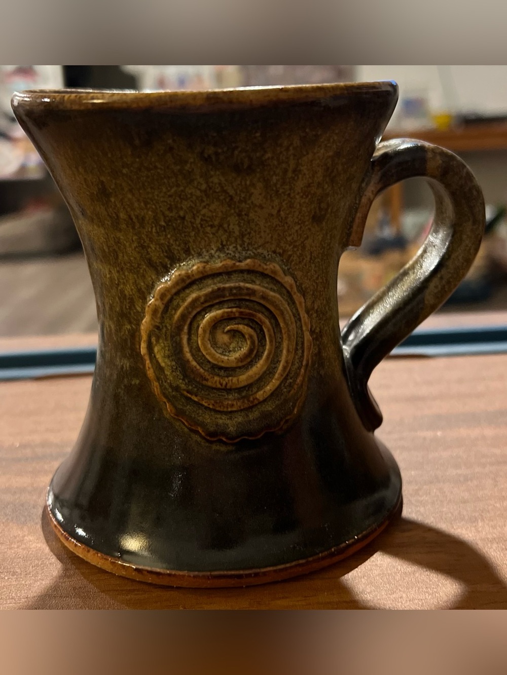 Walter Aberson Art Studio Pottery NC Spiral Design Coffee Tea Mug Artist Signed